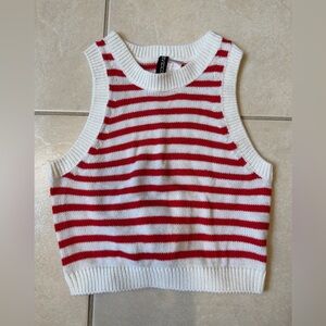 H&M TIE-DETAIL SWEATER VEST RED & WHITE STRIPED SIZE XS